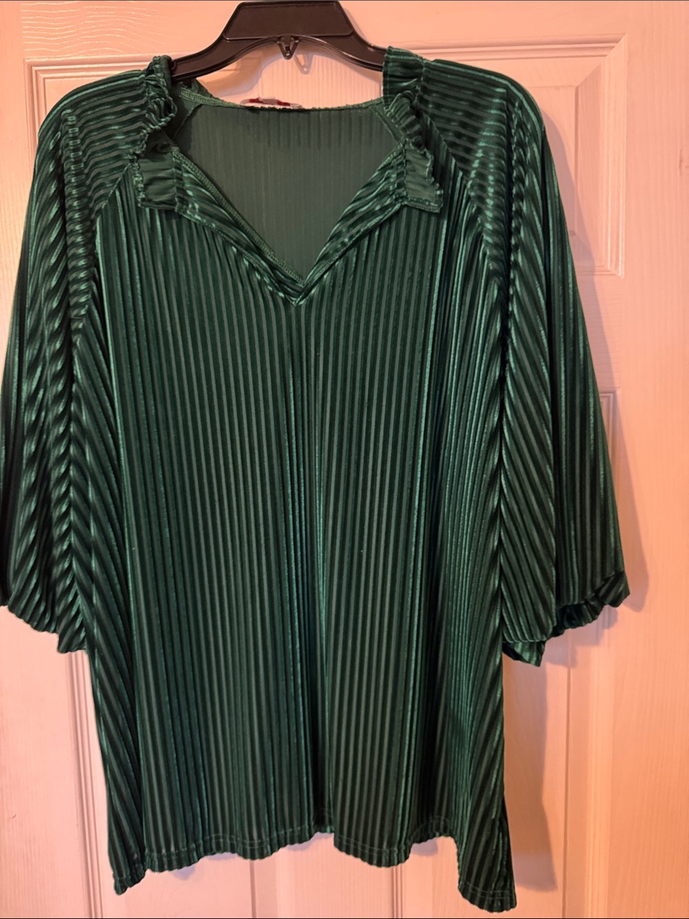 Women's Deep Green Pleated V-Neck Blouse